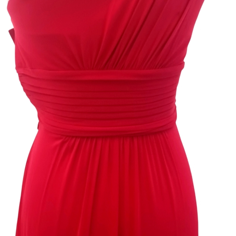 BCBG Maxazria Quenby Red Maxi gown with rouching and black lace. XS - Picture 5 of 10